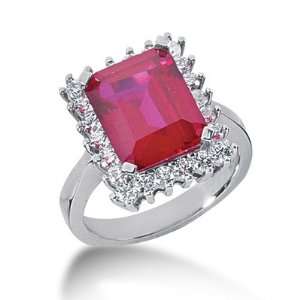  3.45 Ct Diamond Ruby Ring Engagement Emerald Cut Prong 