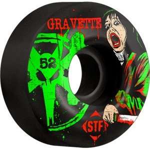 Bones Gravette STF Shine 52mm Black Skateboard Wheels (Set 