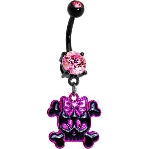  Black and Pink Bow Skull Belly Ring: Jewelry