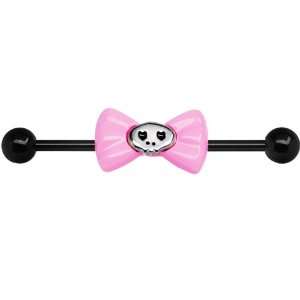  Black PVD Pink Bow Skull Industrial Barbell: Jewelry