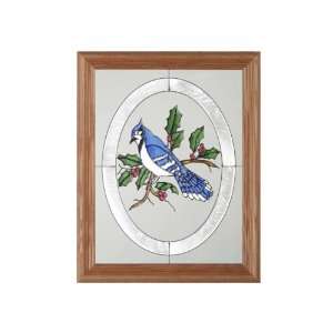  Blue Jay and Holly Painted Holiday Art Glass: Patio, Lawn 