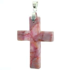    Pink Matrix Stone Cross Pendant with Bail   35x48mm Jewelry