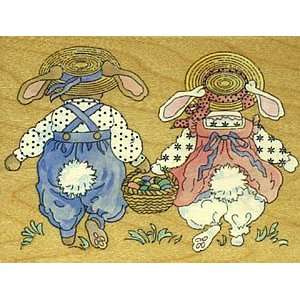  Easter Basket Bunnies Wood Mounted Rubber Stamp