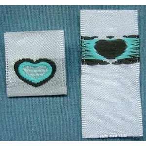  100 pcs WOVEN CLOTHING LABELS, SIZE TAGS BLUE HEART Arts 