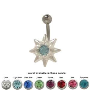   Sterling Silver Flower Design Belly Ring with Cz Jewel  TU245 Jewelry