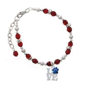  Silver Love with Royal Blue Paw Maroon Czech Glass Beaded 