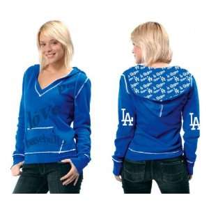 Los Angeles Dodgers Womens Deep V Neck Fleece Hoodie Pullover   by 