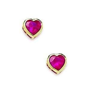 14k Yellow Gold July Birthstone Ruby 5x5mm CZ Heart Screwback Earrings 