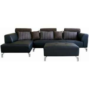  Wholesale Interiors Black Leather Sofa, Chaise & Ottoman 