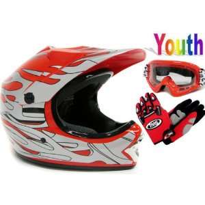  Youth Red Flame Dirt Bike Atv Motocross Off road Helmet Mx 