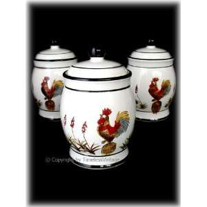   3PC Handpainted Country Rooster Kitchen Canister Set: Home & Kitchen