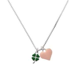  Mini Green Heart Leaves Four Leaf Clovers and Pink Heart 