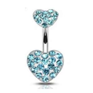   Heart Paved Aqua Cz Gem Belly Button Ring Navel 14 Gauge B20: Jewelry
