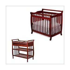   Convertible Wood Baby Crib Set With Changing Table in Cherry: Baby