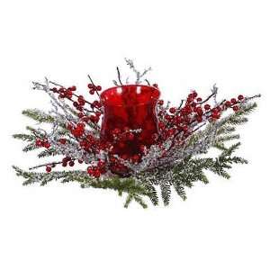 Christmas Decor XP22378.GRRD Ice Pine/Berry Candle Holder