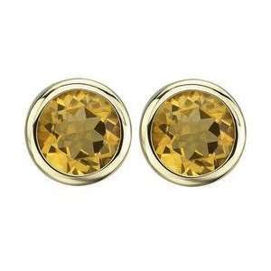   14K Yellow Gold Round Yellow Citrine Bezel Set Stud Earrings: Jewelry