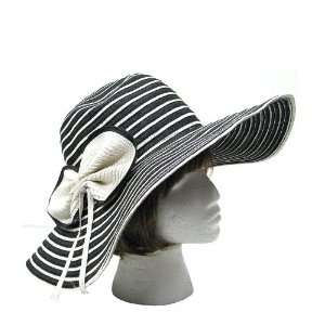    black and white stripe large brim floppy beach hat 