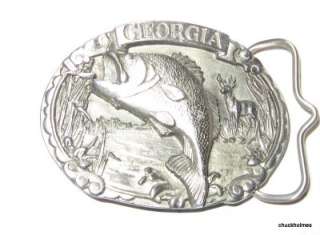 Vintage Georgia Bass Fish Pewter Belt Buckle  