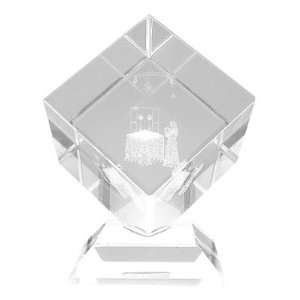 Clear Crystal with Laser Cut Out of a Woman Lighting Shabbat Candles 
