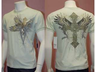 MENS T Shirt Cross & Angels Wings with Foil Print SZ M  