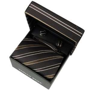   Matching Brown Stripe Tie Handkerchief & Cuff Link Boxed Christmas