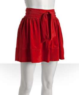 Whitney Eve red silk tie front skirt   