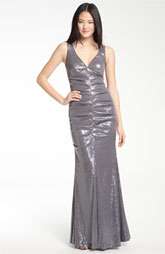 Nicole Miller Double V Neck Sequin Fishtail Gown $695.00