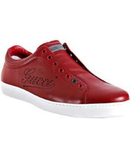 Gucci red leather perforated logo slip on sneakers   