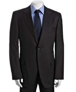 Gucci grey pinstripe wool 2 button suit with flat front trousers 
