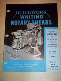 Vtg Quickwork Whiting Division Catalog~Rotary Shears  