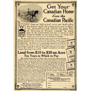1912 Ad Canadian Pacific Railway Farm Homes Sale Horse   Original 