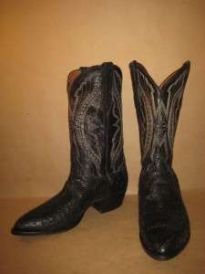 LARRY MAHAN Vintage Rare Black Leather Exotic Snakeskin Cowboy Boots 