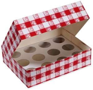   ! Lot of 12 Red Gingham Cupcake & Bakery Gift Boxes ~ Picnics!  