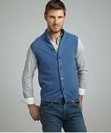Brunello Cucinelli blue cashmere button front mock neck vest style 