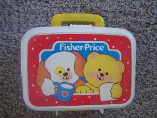 vintage fisher price lunch box and food., shapes 8 piece set  