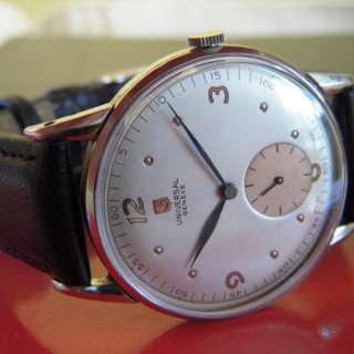 Vintage Swiss Made UNIVERSAL GENEVE Mens watch 1960s  SILVER DIAL  17 