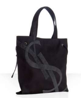 Yves Saint Laurent black and grey canvas YSL flat tote   up 