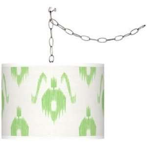  Swag Style Green Ikat Giclee Shade Plug In Chandelier 