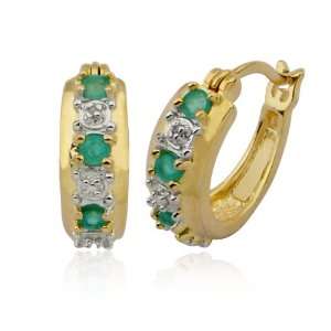   Silver Genuine Emerald and Diamond Accent Hoop Earrings: Jewelry