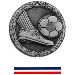 Hasty Awards Custom Soccer Medal M300S SILVER MEDAL/(RWB) RED WHITE 