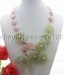Stunning! Rose Quartz&jade Flower Necklace  