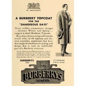  1938 Ad Burberry Topcoat Clothes Winter Wear for Men NY 