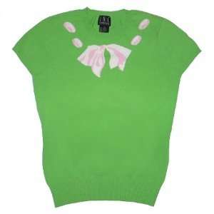  Knit Short Sleeve Sweater Top in LIME GREEN / PINK by INC 