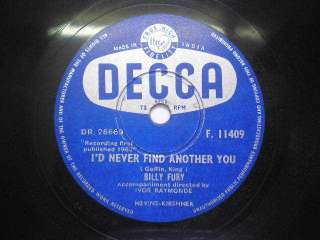 BILLY FURY 78 RPM RECORD INDIA DECCA F 11409 BLUE LABEL INDIAN ULTRA 