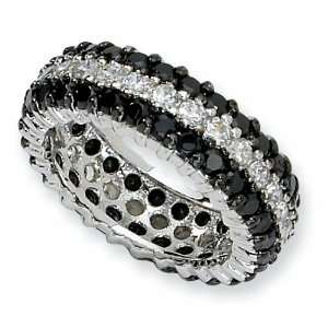   Silver Black/White Cubic Zirconia Eternity Ring (Size 7): Jewelry