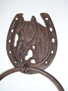 Cast Iron Bronze Western Horse Horseshoe Towel Holder Bath Ring  