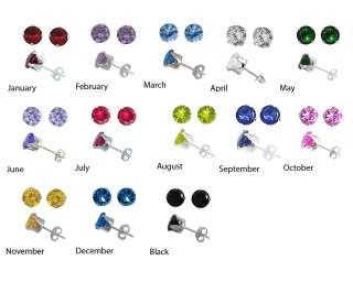   Round CZ Stud Earrings 2 3 4 5 6 7 8 mm All Birthstones Avail.  