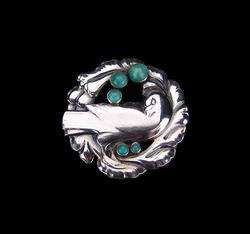   Jensen Sterling #123 Dove Brooch / Pin with Turquois Stones  