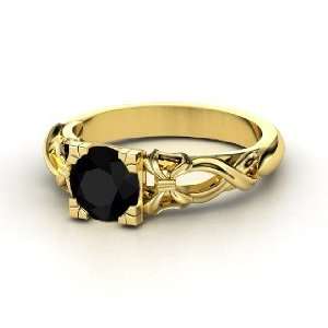    Ribbon Ring, Round Black Onyx 14K Yellow Gold Ring: Jewelry