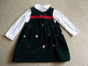   Girls 2 Piece Christmas Holiday Green Velvet Dress & Top Size 4T